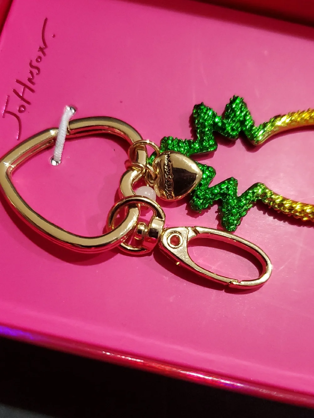 Betsey‎ Johnson gold tone green ombre pineapple carabiner keychain bag charm new